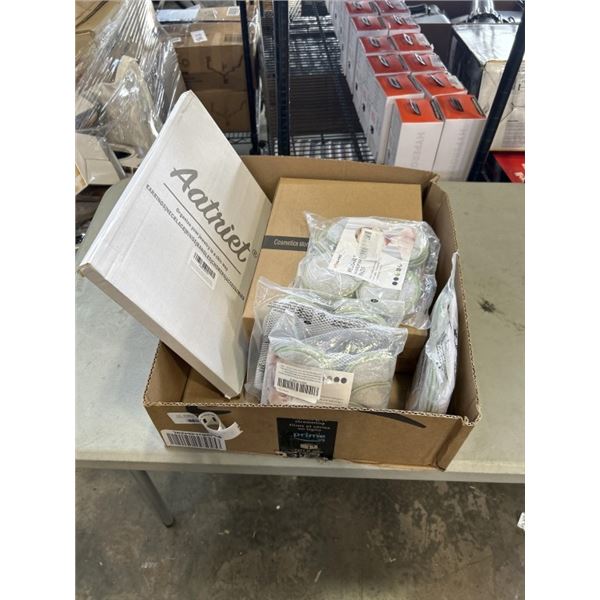 NEW COSMETICS STORAGE BOX AND 4 NEW SUNLAND REUSABLE MAKEUP REMOVER PADS AND NEW HANGING JEWELRY ORG