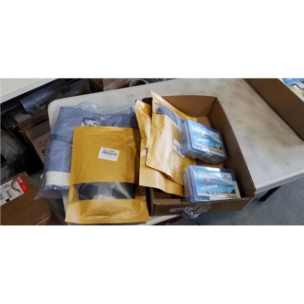 3 NEW RECAMP SLEEPING BAG STUFF SACKS, 2 FISHTRIP FISHING ROD REPAIR KITS AND A NEW BLUE TRAVEL DUFF