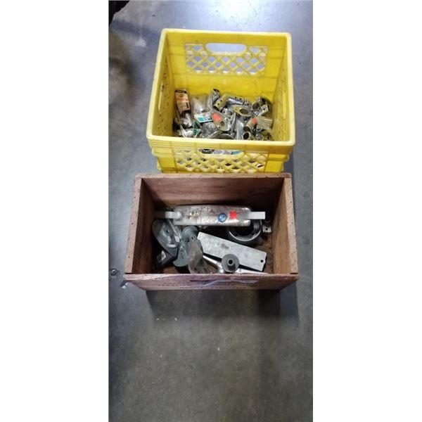 TOE AND VINTAGE CIL CRATE OF MARINE HARDWARE