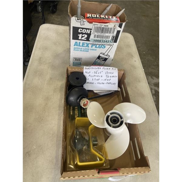 ALUMINUM BOAT PROP, FLUSH KIT AND ASOSRTED CAULKING