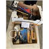 Image 1 : WOOD BUNING TOOLS, GLUE GUN AND STICKS, ETC, AND BOX OF BIKE PUMPS