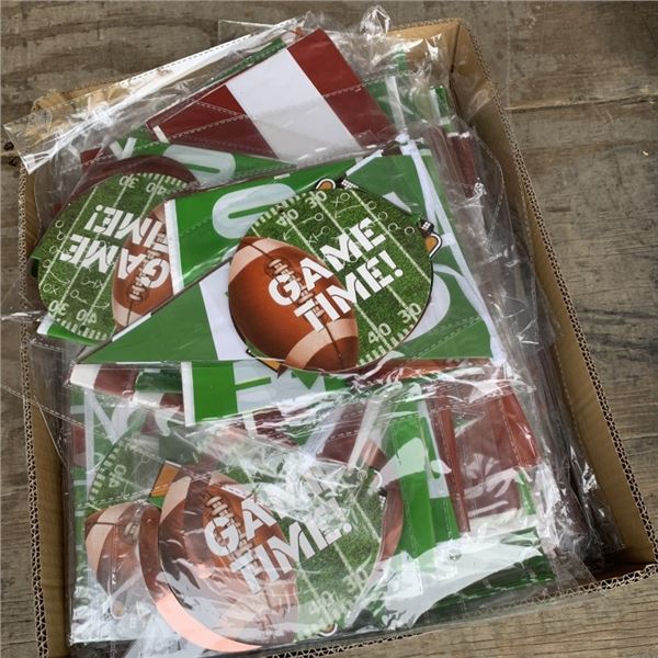 BOX OF NEW FOOTBALL GAME TIME DECORATIONS