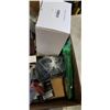 Image 3 : BOX OF ASSORTED HARDWARE INCLUDING HOUSE GUARD WHITE PATIO DOOR HANDLES, CLEAR VINYL TUBING, GUTTER 