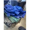 Image 2 : TOTE OF ASSORTED CONCRETE TOOLS, DECK SCREWS, TARPS ETC