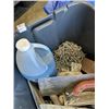 Image 5 : TOTE OF ASSORTED CONCRETE TOOLS, DECK SCREWS, TARPS ETC