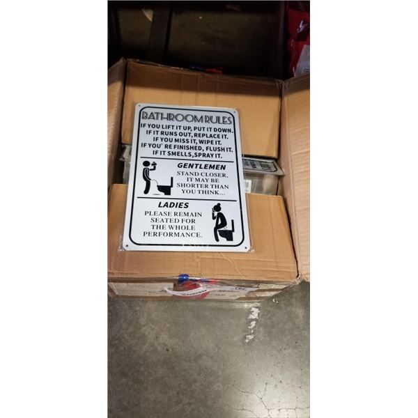 BOX OF NEW METAL BATHROOM SIGN RULES SIGNS