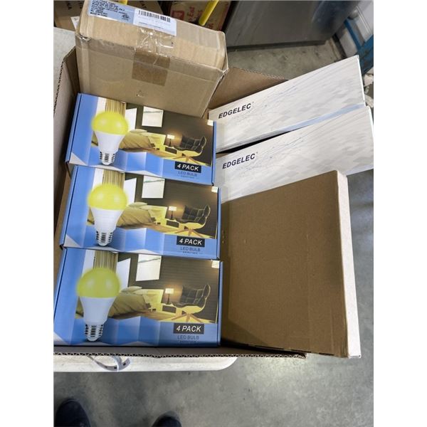 3 NEW LED BULB 4 PACKS, 2 EDGELEC BLINKING LED LIGHTS, LED CEILING LIGHT AND LED FLOOD LIGHT