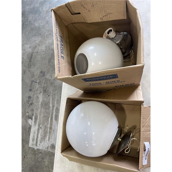 2 WHITE GLASS DOME LIGHT FIXTURES