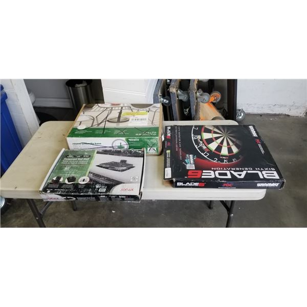 BLADE DART BOARD, SAMSUING MOTHERBOARD AND WALL MOUNT GLASS SHELF