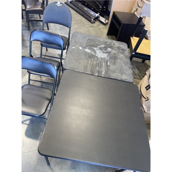 2 FOLDING CARD TABLES AND 3 FOLDING CHAIRS