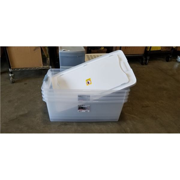 4 LARGE PLASTIC TOTES WITH 3 LIDS