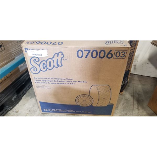 NEW CASE SCOTT CORELESS JUMBO ROLL BATHROOM TISSUE - 12 ROLLS OF 1150FT