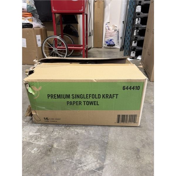 NEW CASE PREMIUM SINGLE FOLD KRAFT PAPER TOWEL = 16 BUNDLES OF 250, 4000 TOWELS TOTAL
