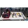Image 1 : BLACK AND RED TOOL TOTE WITH ASSORTED HAND TOOLS