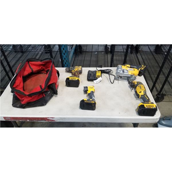 DEWALT 20V LITHIUM CORDLESS TOOL SET WITH JIGSAW, BRUSHLESS MULTI TOOL, HAMMER DRILL AND FLASHLIGHT,