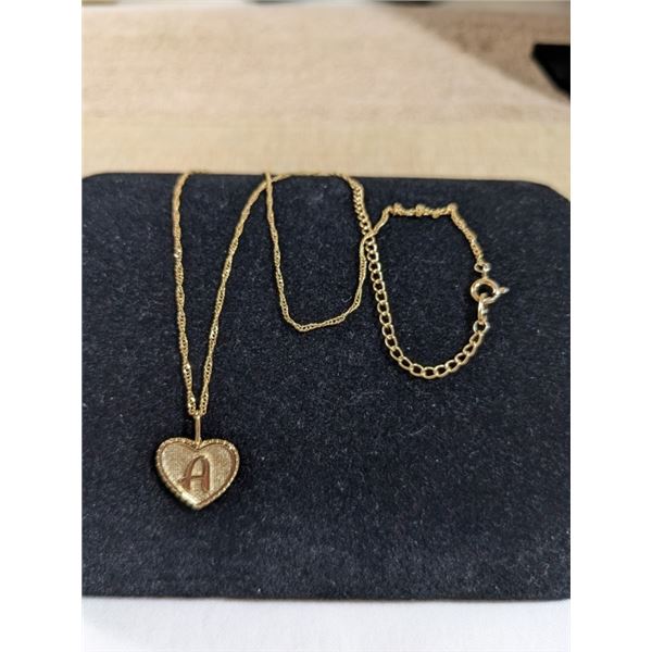 GOLD TONE HEART PENDANT W/ CHAIN NECKLACE EACH MARKED SU CZ CN