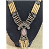 Image 2 : VINTAGE PERUVIAN BAMBOO WOOD SILVER NECKLACE