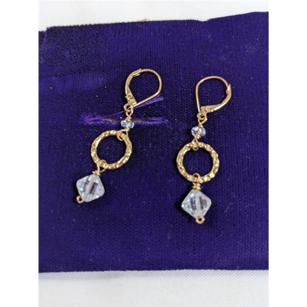 PAIR OF GOLD FILLED W/ CRYSTAL BEADS EARRINGS, MARKED 14/20