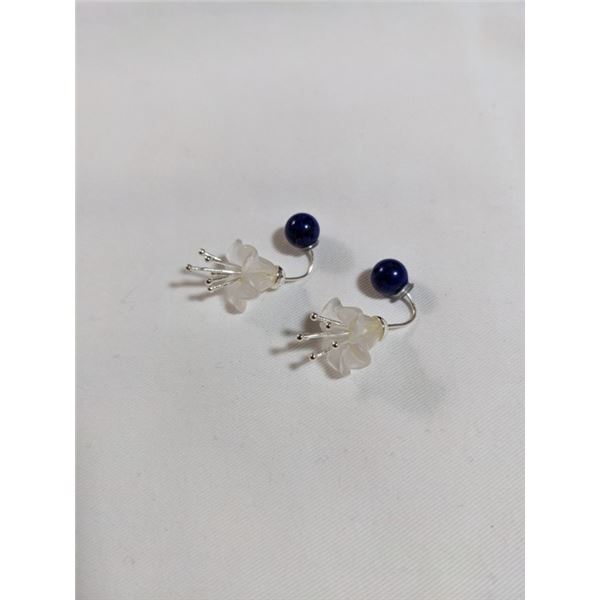 PAIR OF 925 STERLING SILVER EARRINGS W/ BLUE LAPIS LAZULI BEADS