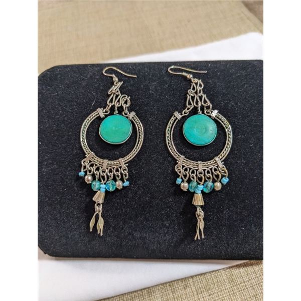 PAIR OF PERUVIAN SILVER DANGLE EARRINGS