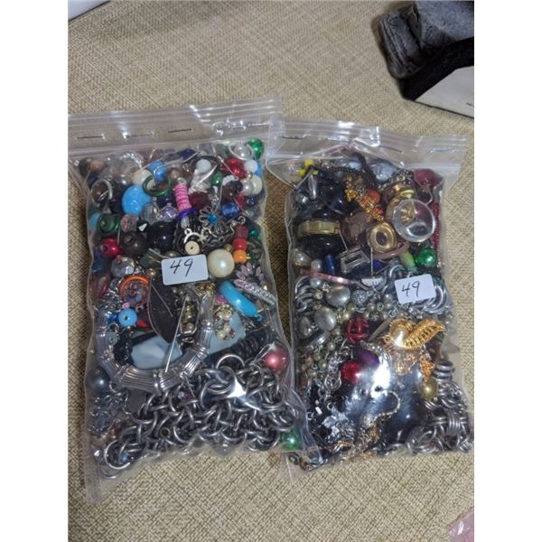 2 SMALL BAGS OF JEWELRY PARTS AND MORE