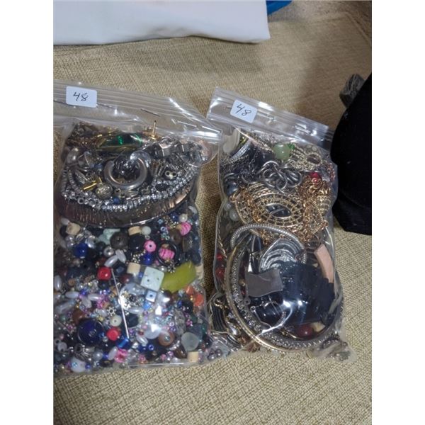 2 SMALL BAGS OF JEWELRY PARTS AND MORE