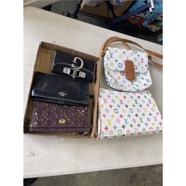 2 LV  PURSES AND 3 DESIGNED WALLETS - ALL UNAUTHENTICATED