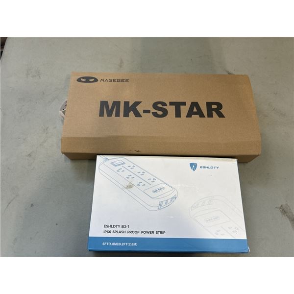 NEW ESHLDTY SPLASH PROOF POWER STRIP AND NEW MAGEGEE MK-STAR KEYBOARD