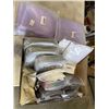 Image 1 : BOX OF HOUSEHOLD ITEMS INCLUDING 3 NEW TSA APPROVED BAGS, ZIKEE WEEKL PILL ORGANISER, 3 BRONZE LAMP 