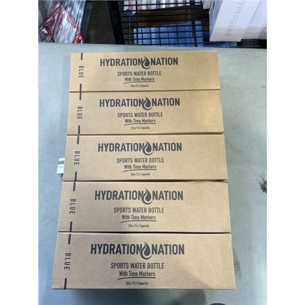 5 NEW HYDRATION NATION SPORTS WATER BOTTLES WITH TIME MARKERS