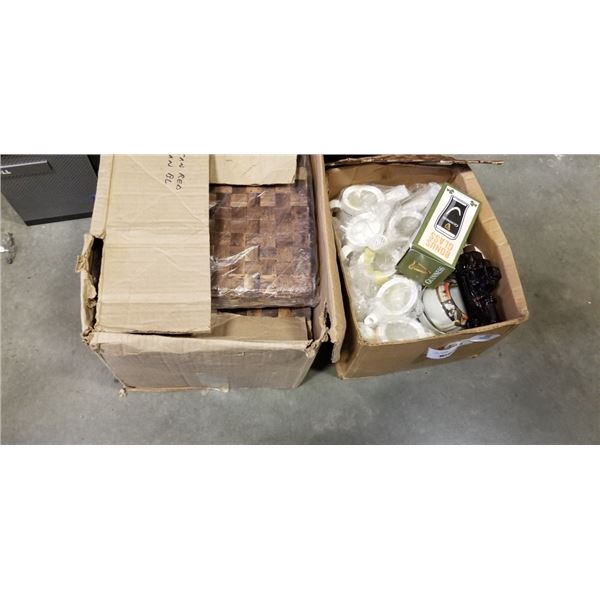 AVON COLLECTIBLES, CHINA TEAPOTS AND BOX OF NEW WOODEN WEAVED PLACEMATS