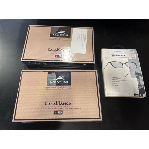 THINOPTICS BLUE LIGHT GLASSES AND 2 CASABLANCA RFID SECURE PASSPORT/ TRAVEL ORGANIZER