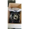 Image 1 : BOX OF VARIOUS CORDS INCLUDING HDMI, EXTENSION CORDS, VOLTAGE CHANGE SWITCH AC ADAPTOR
