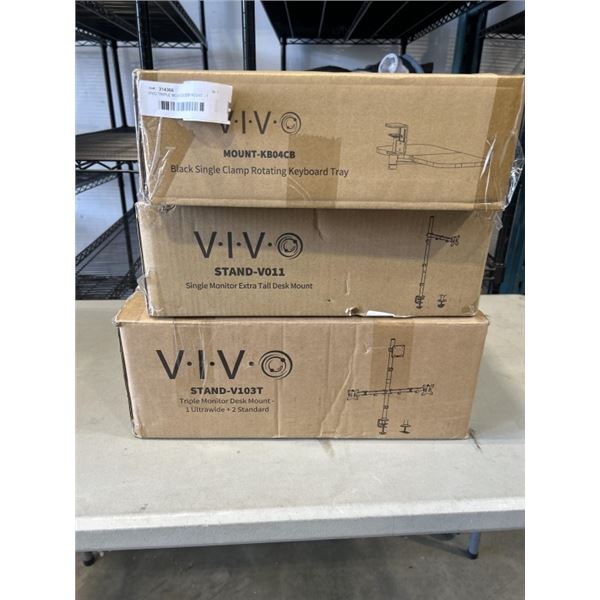 VIVO TRIPLE MONITOR DESK MOUNT - 1 ULTRAWIDE + 2 STANDARD, AND VIVO SINGLE MONITOR EXTRA TALL DESK M