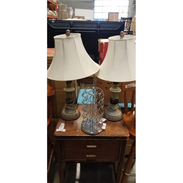 2 TABLE LAMPS AND KEURIG POD HOLDER