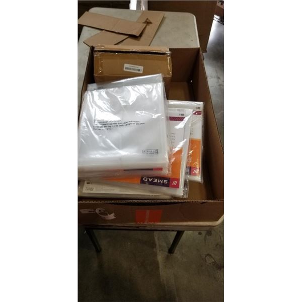 7 NEW SMEAD POLY ENVELOPES AND NEW P.I.T. MASTER BOX (MICRO TOP CHEST) AND 50 SMALL FLAT STORAGE BOX