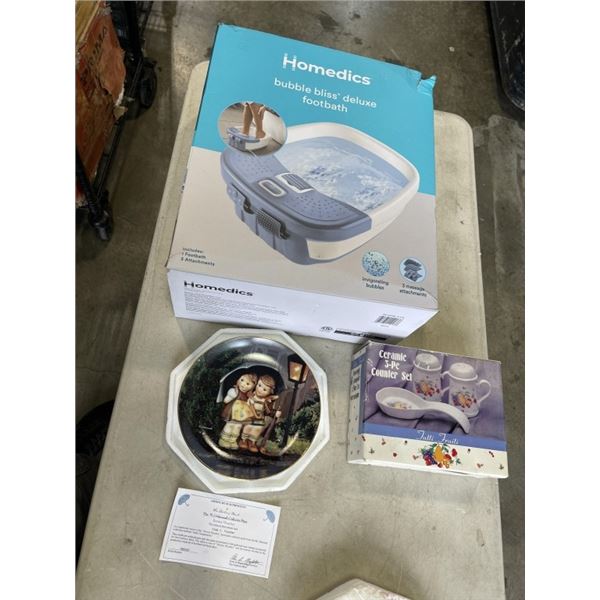 FOOTBATH, COLLECTOR PLATES AND CERAMIC 3PC COUNTER SET