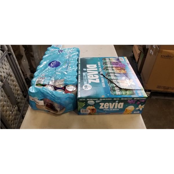 CASE OF ZEVIA SODA AND FLAT OF BUBBLY