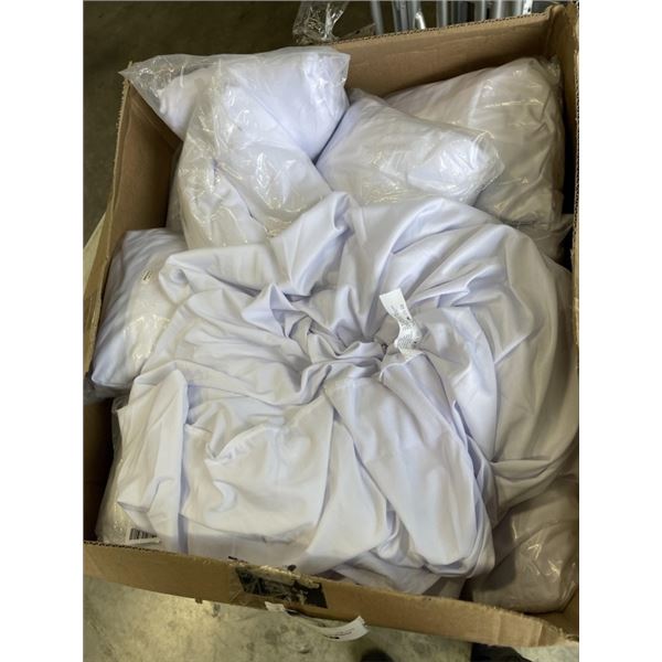 BOX OF NEW WHITE UTOPIA KITCHEN SPANDEX MARKET TABLE COVERS