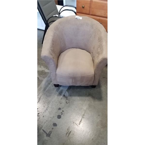 BROWN MICROFIBRE PARLOUR CHAIR