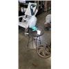 Image 1 : IRON BASE GLASS TOP TABLE, UMBRELLA STAND, AND GARDEN GOOSE