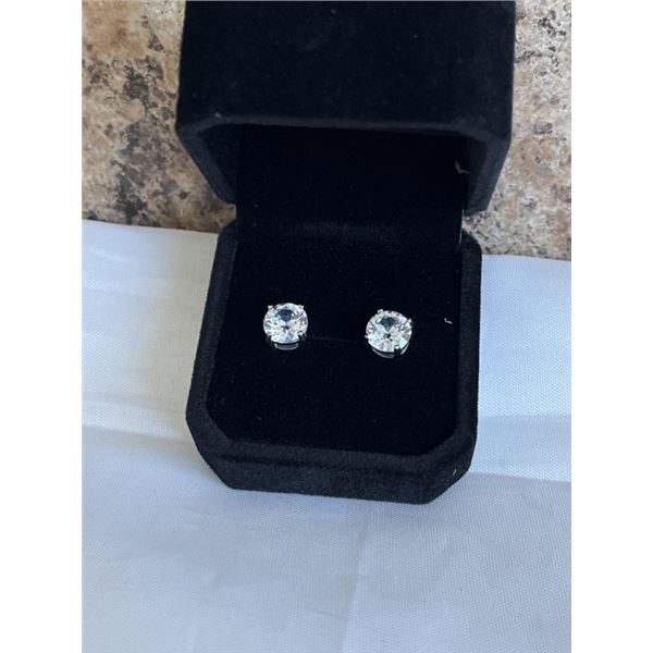 NEW PLATINUM PLATED EACH 2.0CT EACH SIMULATED DIAMOND (CZ) STUD EARRINGS