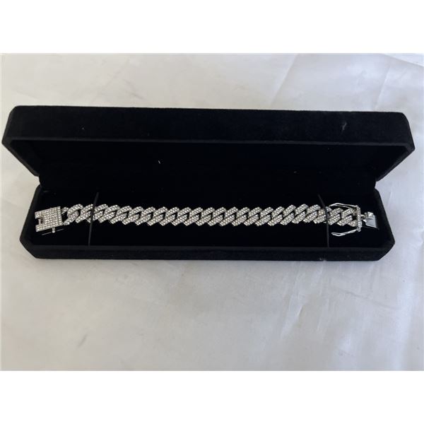 NEW PLATINUM PLATED 14.0MM ICED OUT CUBAN LINK BRACELET, 8" LONG