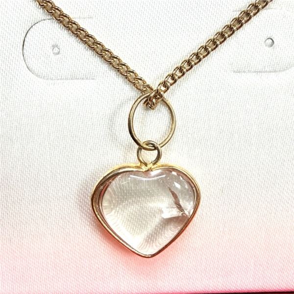 QUARTZ PENDANT BRASS CHAIN, RETAIL $150.00.