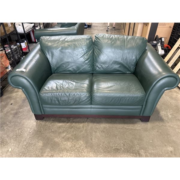 GREEN LEATHER LOVE SEAT