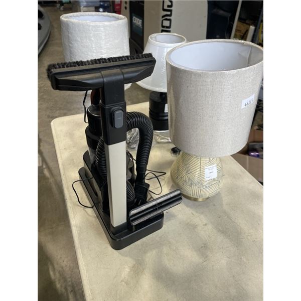 3 SMALL TABLE LAMPS AND PORTABLE VACUUM