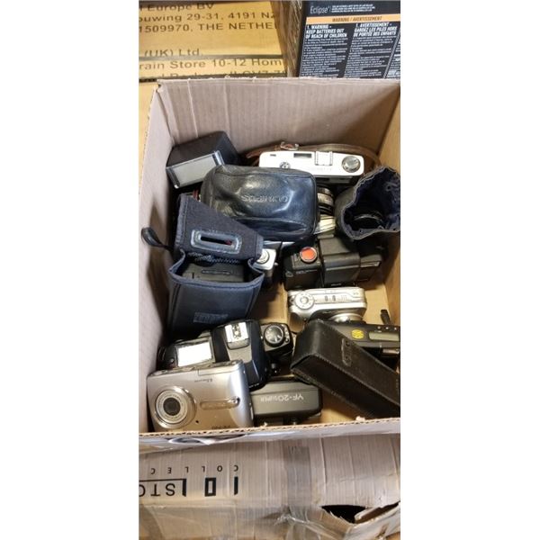 BOX OF VINTAGE FILM CAMERAS, SOME DIGITAL