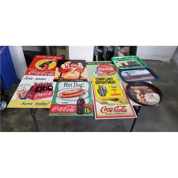 6 VINTAGE COCA COLA META SIGNS, 1 OTHER METAL SIGN, 3 METAL SIGNS