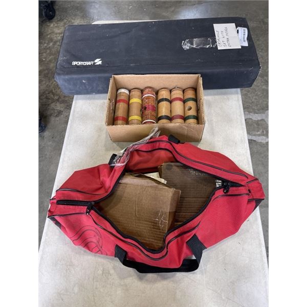 HORSESHOE SET AND CROKINOLE SET W/ EXTRA HEADS