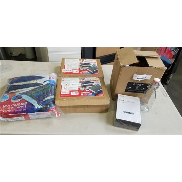NEW 6 PACK GLASS BOTTLES , SPACE SAVER BAGS AND PERSONAL EKG TRACKER
